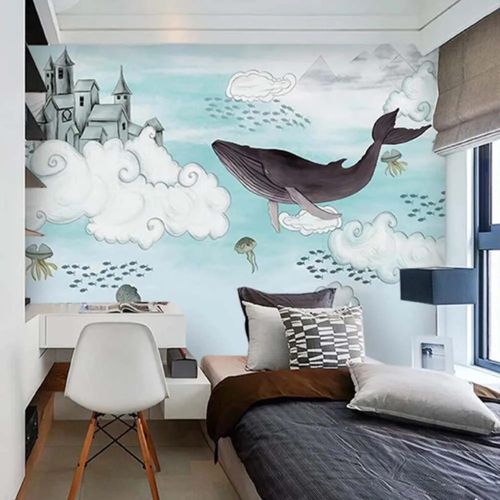 

3D Whale Kids Bedroom Carton Wallpaper Murals for TV Background Wall Decor Textured Mural HD Printed Photo Wall Paper Rolls
