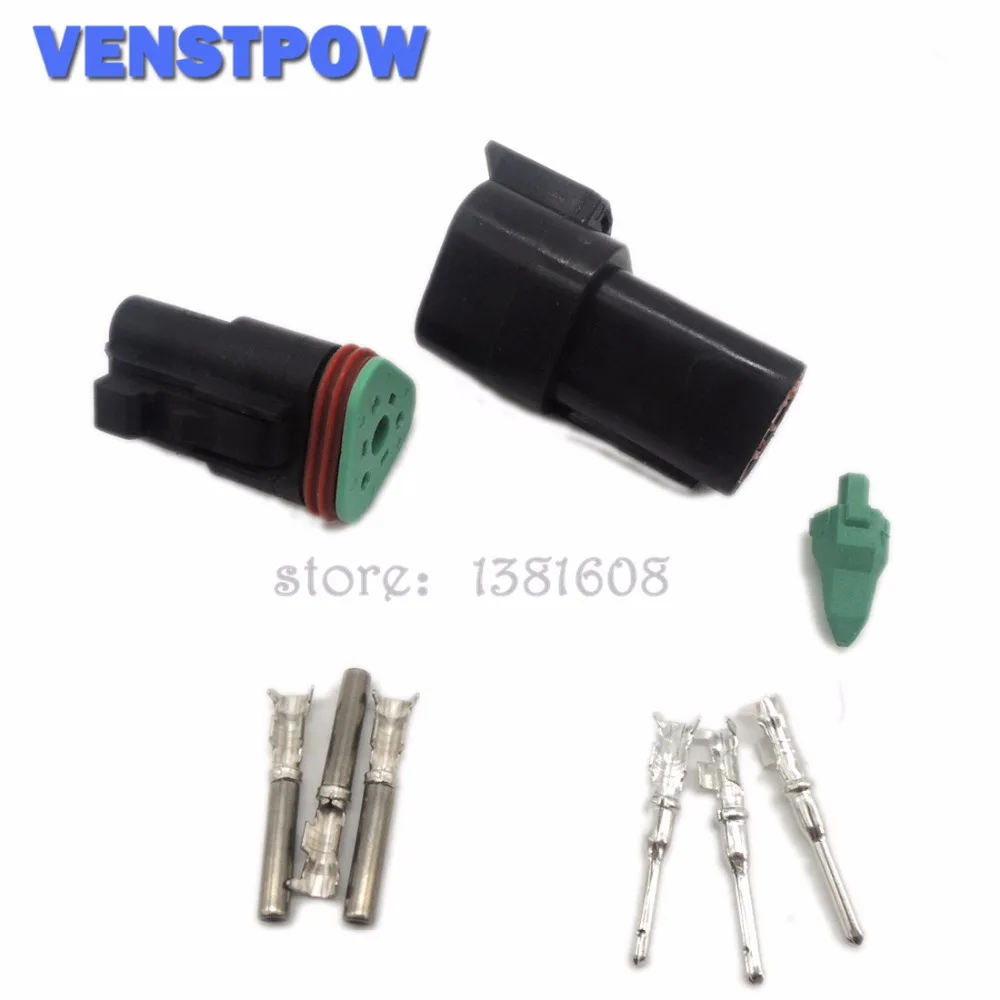 

5 Sets Black Deutsch DT06/DT04 3 Pin Waterproof Electrical Wire Connector Plug Kit 22-16AWG for Car Bus Motor Truck