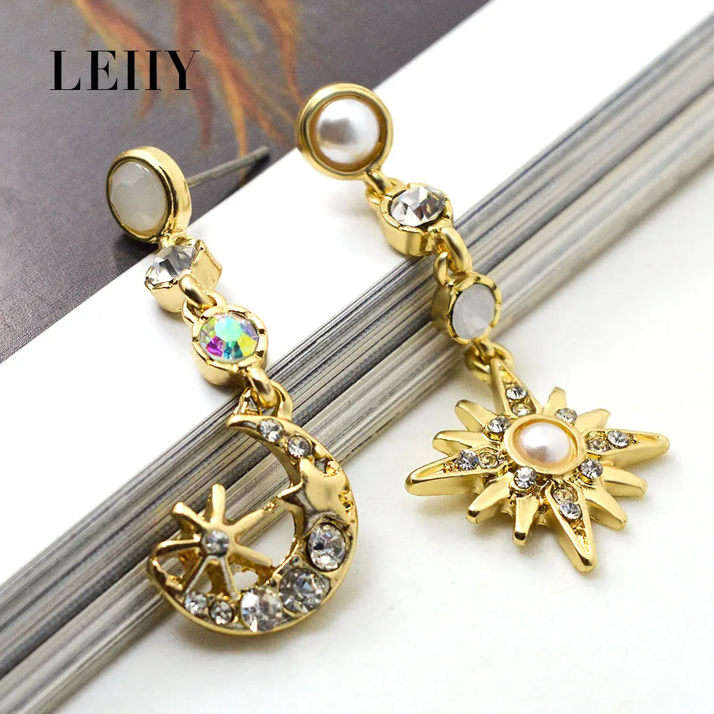 Leiiy стильный Дизайн Кристалл Rhinestone Имитация Жемчуга асимметрия Висячие серьги