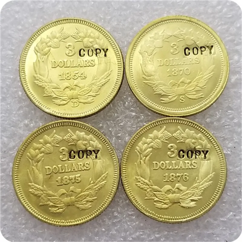 Копия индийских золотых монет принцессы 1854 D 1870 S 1875 1876 $3|Безвалютные монеты| |