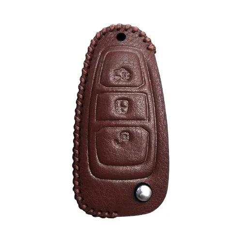 Brown Кожаный чехол для ключей автомобиля для Ford Ranger C-Max S-Max Focus Galaxy Mondeo Transit Tourneo, защитный чехол для ключей на заказ - Название цвета: Brown