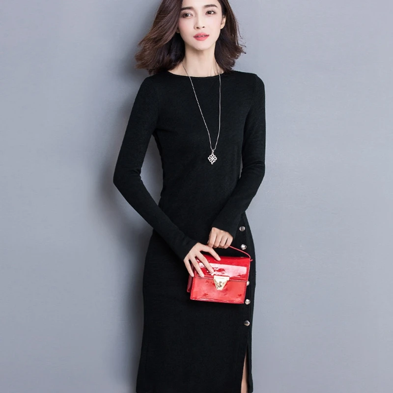 Sheath Sexy Dress Women Cashmere Knitted Dresses Female Sweater Slim Long Sleeves Elastic Knitwear Autumn Spring WLP257 | Женская одежда