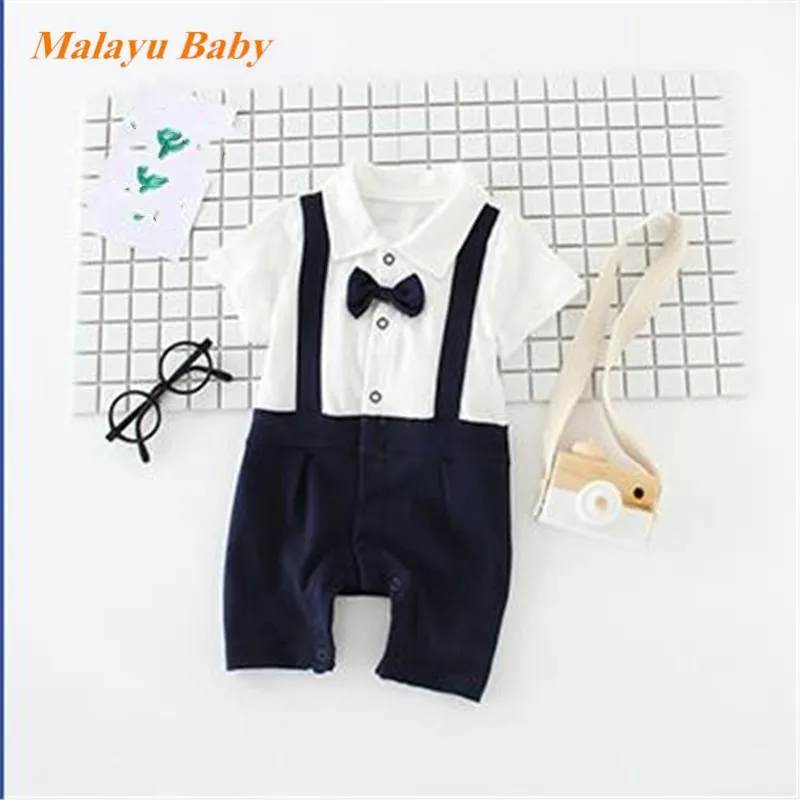 Summer Infant Boy Short Sleeve Romper Lovely Cotton Patchwork Bow Jumpsuit Cute Newborn Costume Baby Girls Clothing 0-12 Month