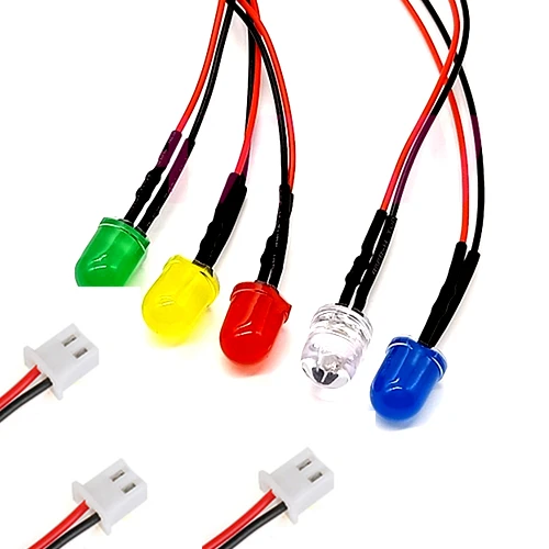 

20Pcs 3V 5V 6V 9V 12V 24V 36V 48V 110V 220V Diffused 10mm LED With 20cm Wire And XH2.54 Plug, Light=White Red Blue Green Yellow