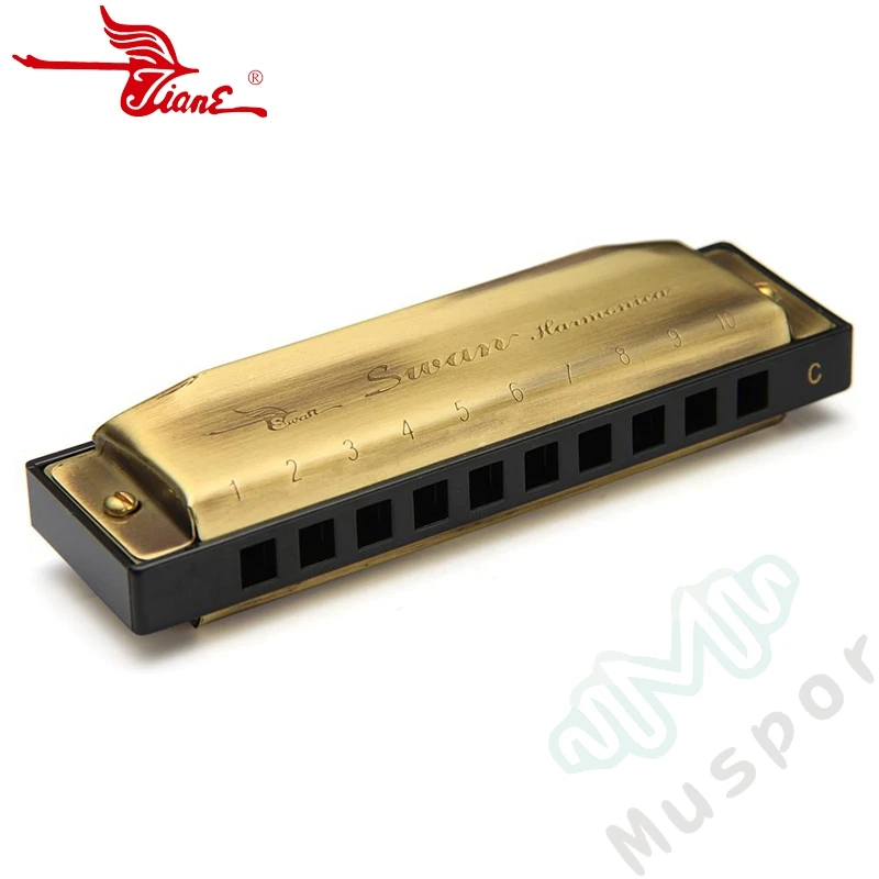 Лебедь бронза 10 отверстий Diatonic Bluetooth Harp гармоника Ключ C | Спорт и развлечения