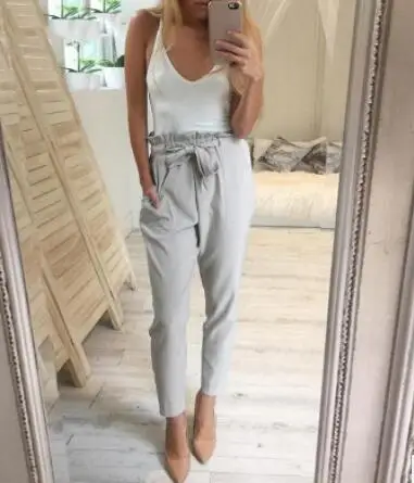 2018 Europe and the United States new fashion wild waist pants with belt 3 colors avaliable | Женская одежда