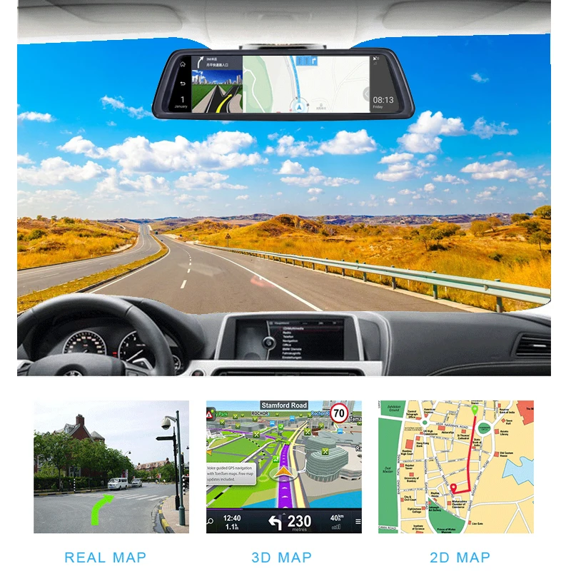 Jansite Автомобильный видеорегистратор 10 &quotFull Touch ips 4G Android зеркало gps FHD 1080P