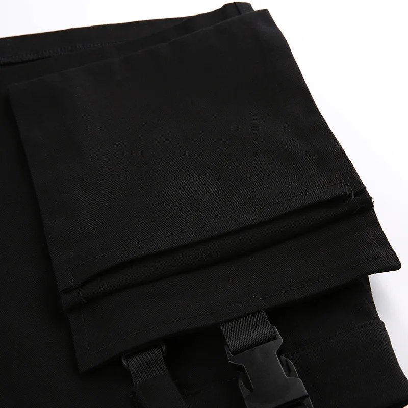 Black Solid Cargo Shorts Women Detachable Pockets With Buckle Summer Shorts High Waist Short Feminino Streetwear