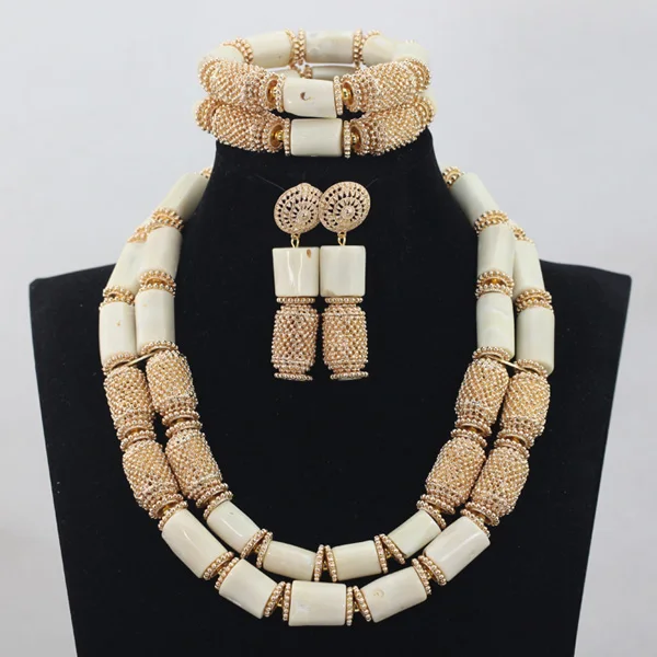 Роскошный комплект украшений из 2 слоев: ожерелье серьги и браслет белого