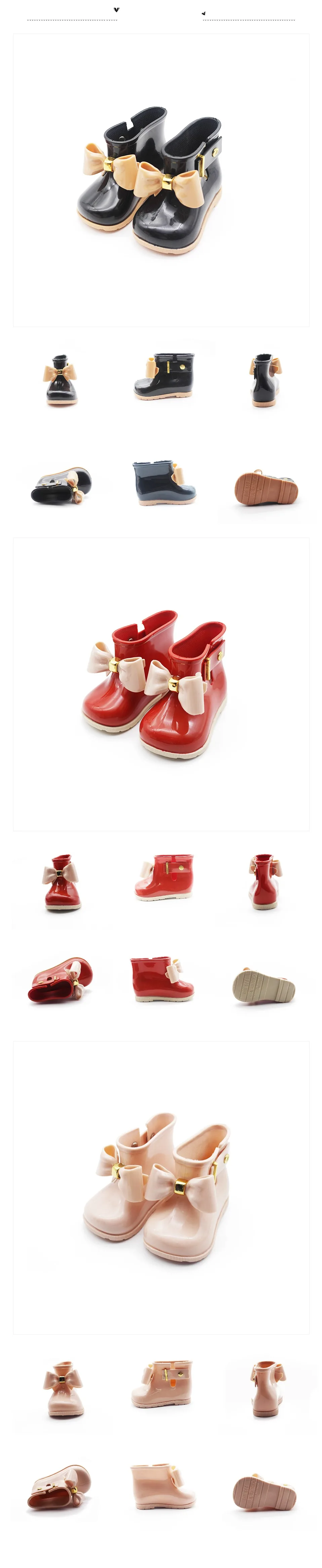 Mini Melissa/стильные резиновые сапоги с бантом; оригинальные сапоги для девочек; Новинка года; прозрачные сандалии для девочек; детские непромокаемые ботинки для малыша из водонепроницаемого материала