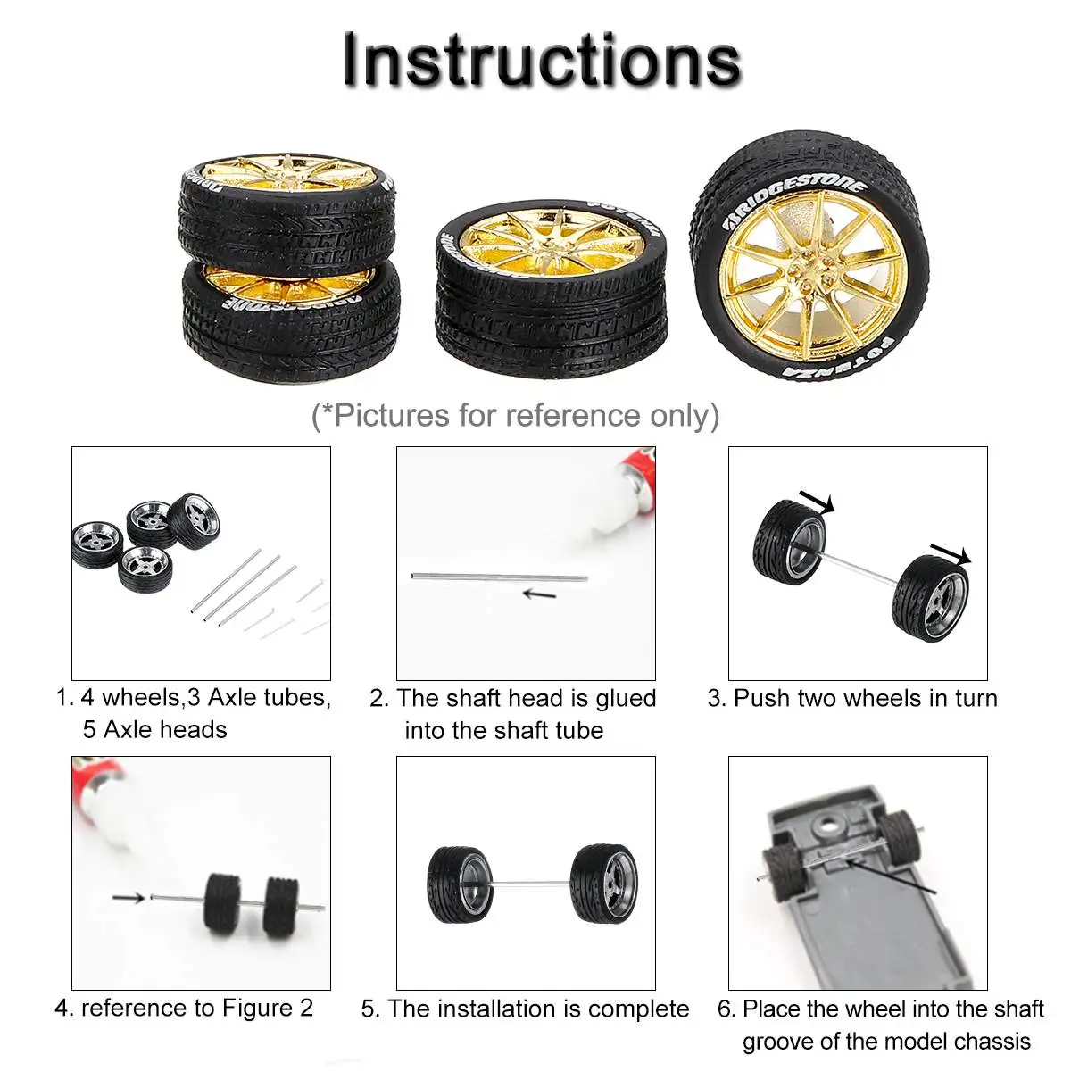 

1:64 Car Wheels Tire Modified Vehicle Alloy Rubber Car Refit Wheels For 1/64 Cars Suitable For Some Cars 4 Wheels One Set