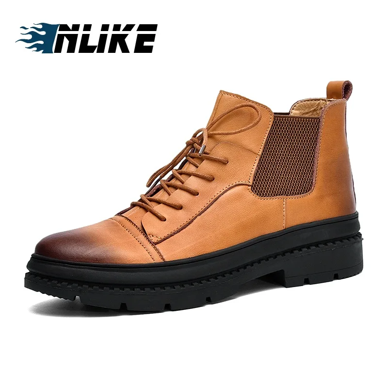 Брендовые мужские ботинки INLIKE зимние теплые кожаные Martens мотоциклетные