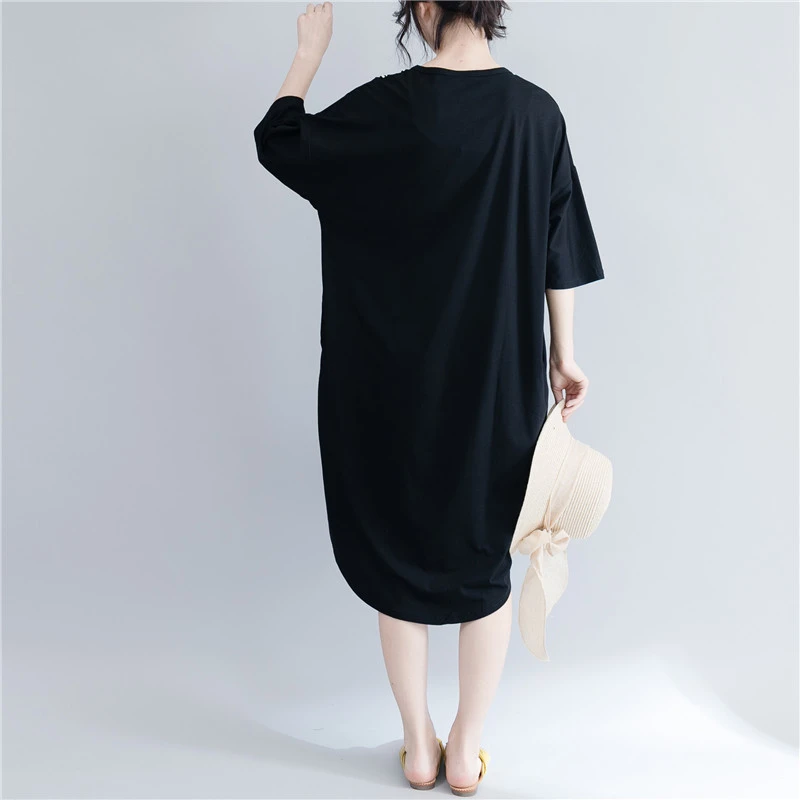 Женские платья Новинка весна-лето 2020 свободное черное платье большого размера с