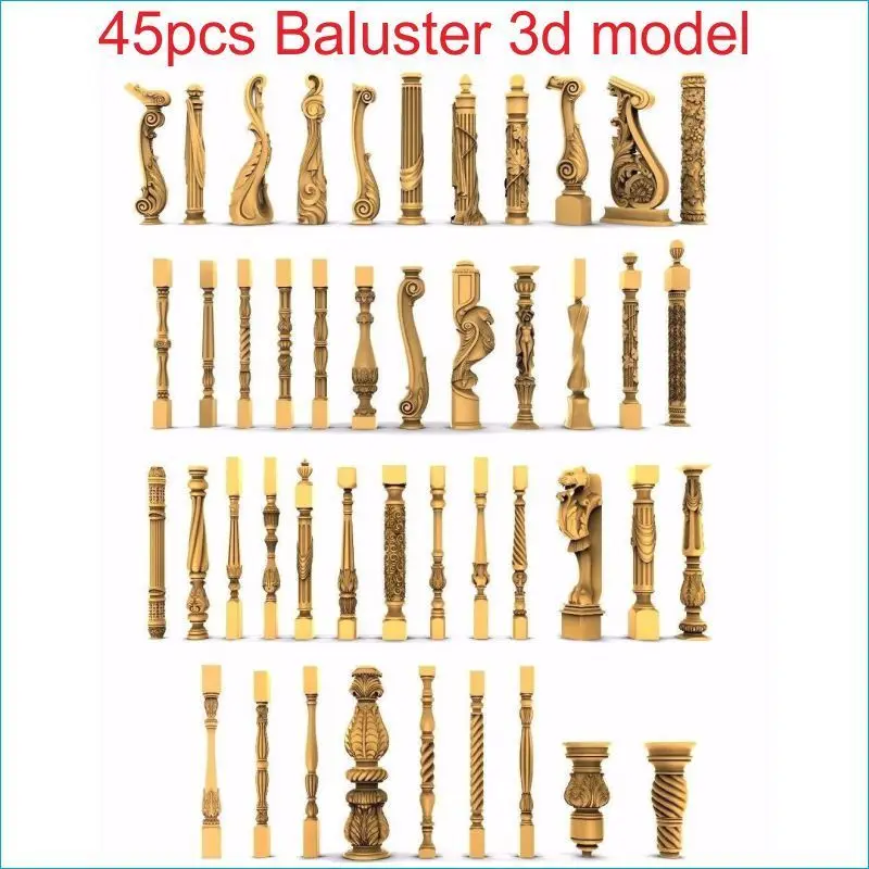 45pcs/set baluster 3d model STL relief for cnc STL format staircase column 3d model for cnc stl relief artcam vectric aspire 103 pieces animal 3d model stl relief for cnc carving relief artcam vectric aspire