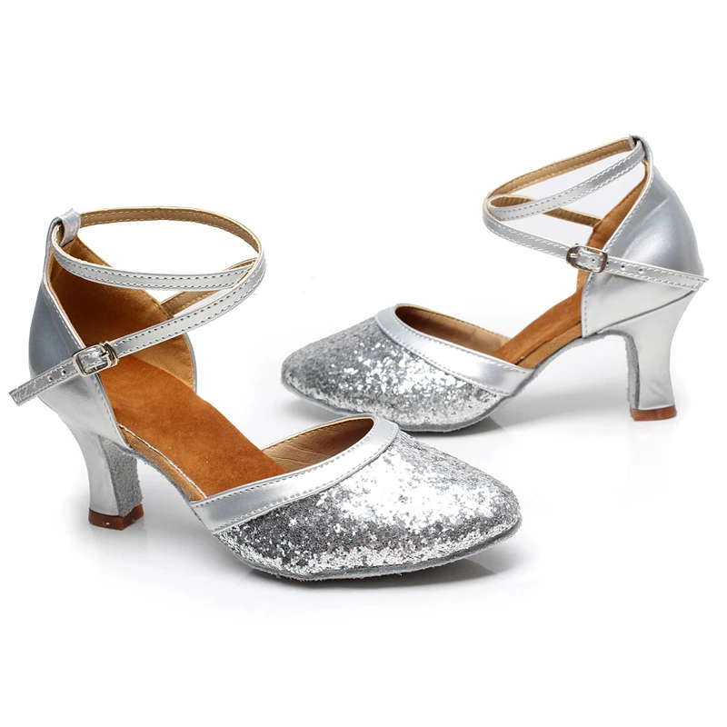 Женские туфли с блестками для танцев на каблуке бальных латинских сальсы лидер