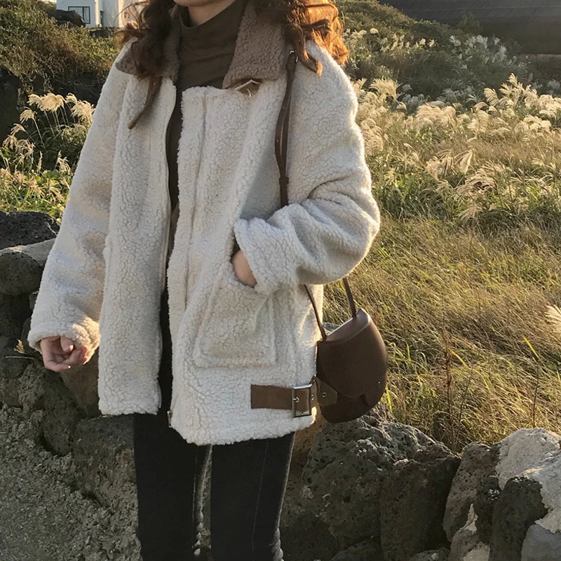 Modis куртка из овечьей шерсти с искусственным мехом зимняя теплая меховая Женская