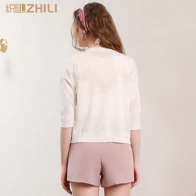 ZHILI 2019 Spring Women's Half Sleeve Lightweight Thin Cardigan Coat |