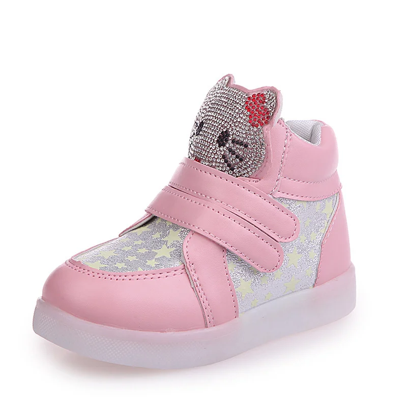 Pink Новинка; сезон весна-осень-зима; Детские кроссовки; детская обувь; Chaussure Enfant hello kitty; обувь для девочек; Светодиодный легкие сапоги - Цвет: Pink