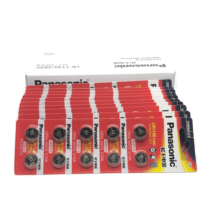 10 шт./лот Panasonic 1,5 V AG10 LR1130 щелочной кнопка сотового Батарея AG10 389 LR54 SR54 SR1130W 189 LR1130