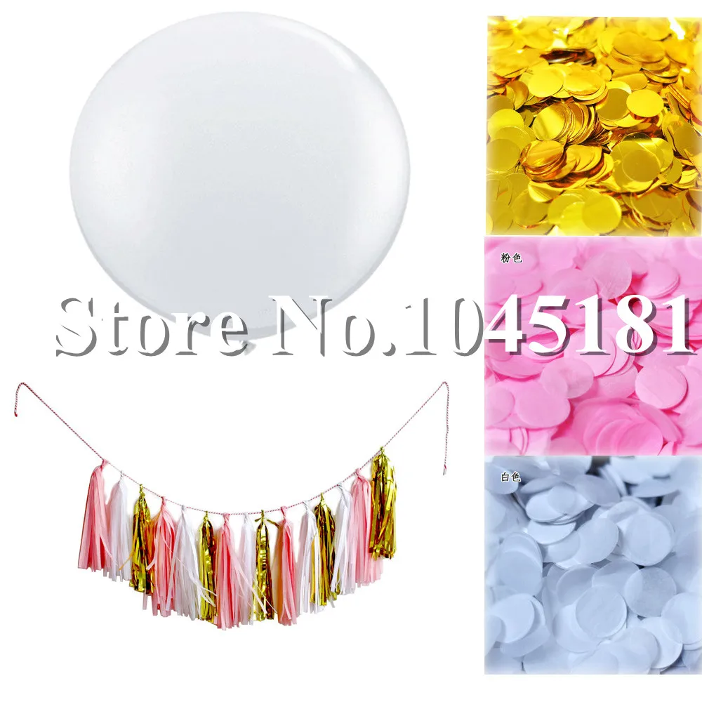 

3set Party Decorations 36inch Giant White Latex Balloons Tissue Paper Tassel Garland Paper Confetti Blue White Gold for Birthday