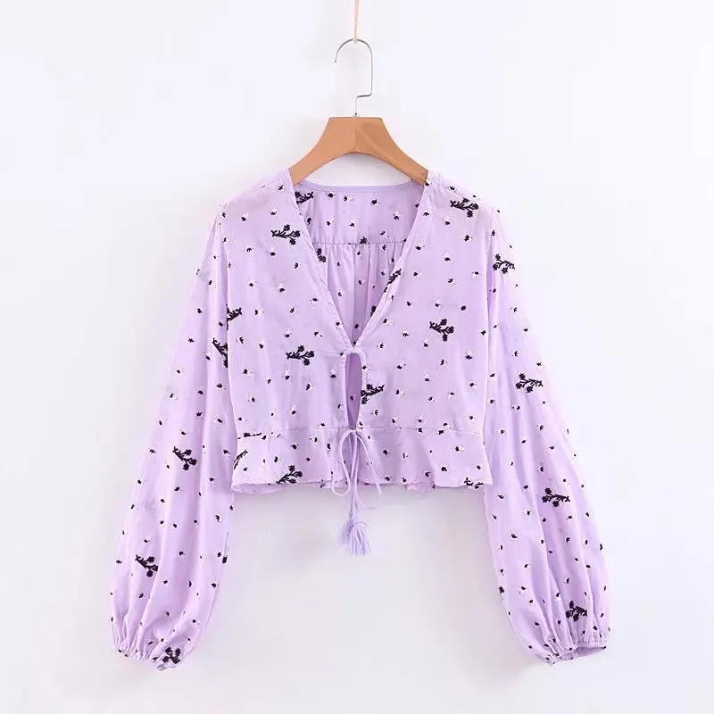 Лаванда Linjiashop Винтаж Для женщин топы хлопок вышивка фиолетовый желтый пикантные летние укороченный топ блогер рекомендуем Стиль Vestidos - Цвет: Лаванда