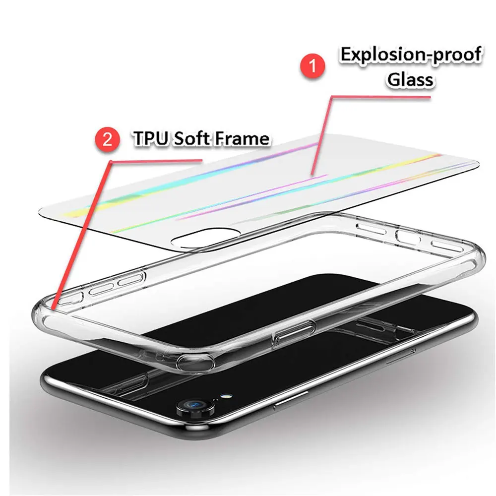 Portefeuille For iPhone XS Max Case Luxury Transparent Tempered Glass Back Cover Apple XR X 8 Plus 7 6 6S Accessories |