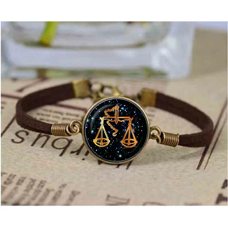 

Libra black Glass Zodiac bracelet, Libra bracelet charm, Libra jewelry, birthday gift, astrology, sliver plated ,christmas