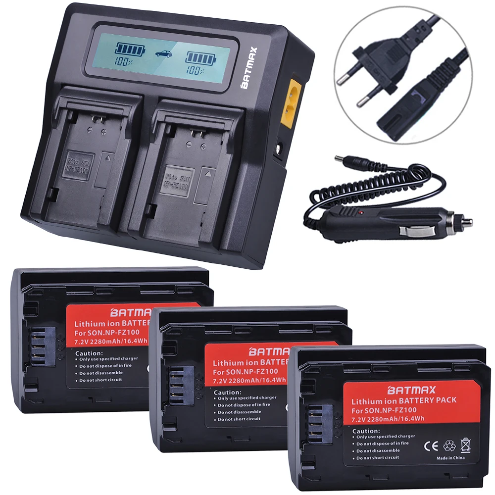 

3pcs 2280mAh NP-FZ100 NP FZ100 NPFZ100 Battery+Rapid Dual LCD Charger for Sony Alpha9,Sony A9,Sony Alpha9R,Sony A9R Camera
