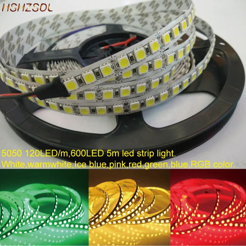 

DC12V no-waterproof brightness Fiexible LED Strip SMD5050 120Led/M WarmWhite/White/Ice blue/R/G/B/RGB 5m 600LEDS/Roll LED tape