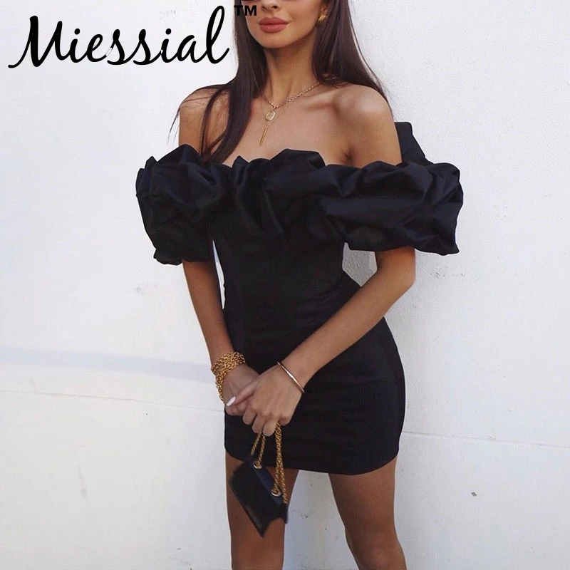 Miessial сексуальное платье с оборками и открытыми плечами винтажное облегающее