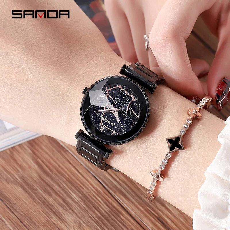 Женские кварцевые наручные часы из нержавеющей стали фиолетовые синие черные