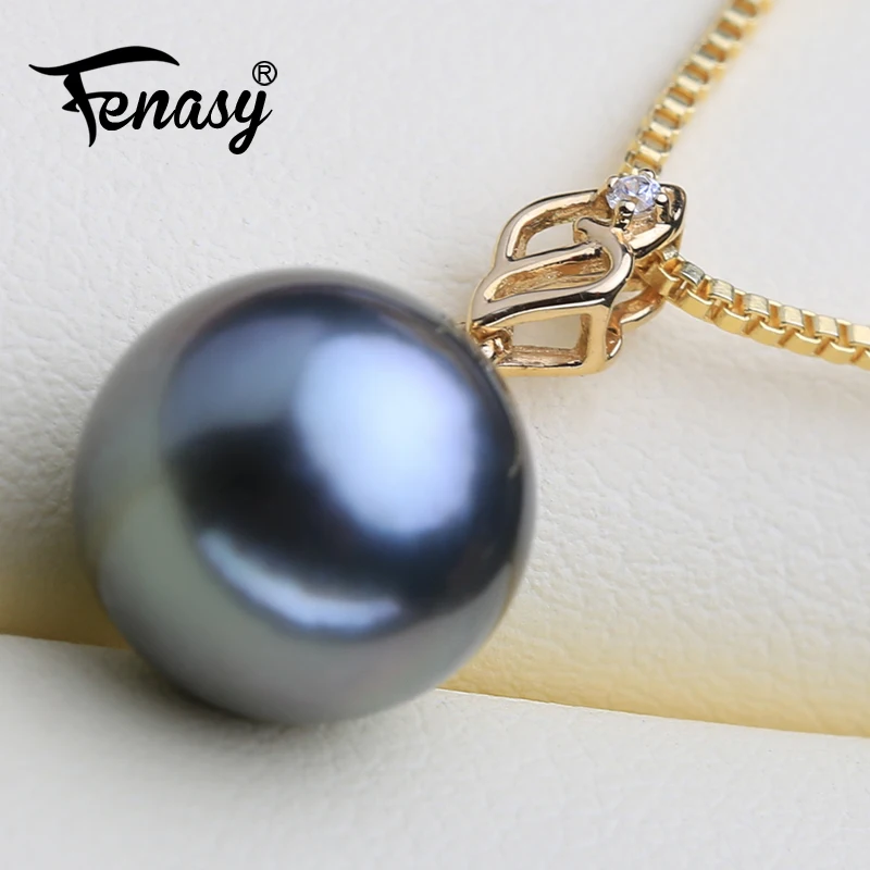 FENASY 18K золотой кулон большой круглый таитянский черный жемчуг Элегантные