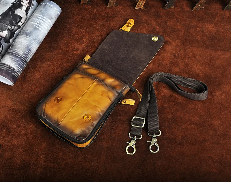 

Genuine Leather Male Casual Design Satchel Cross body bag Multifunction Fashion Travel Belt Waist bag 8" Tablets Men 611-1l