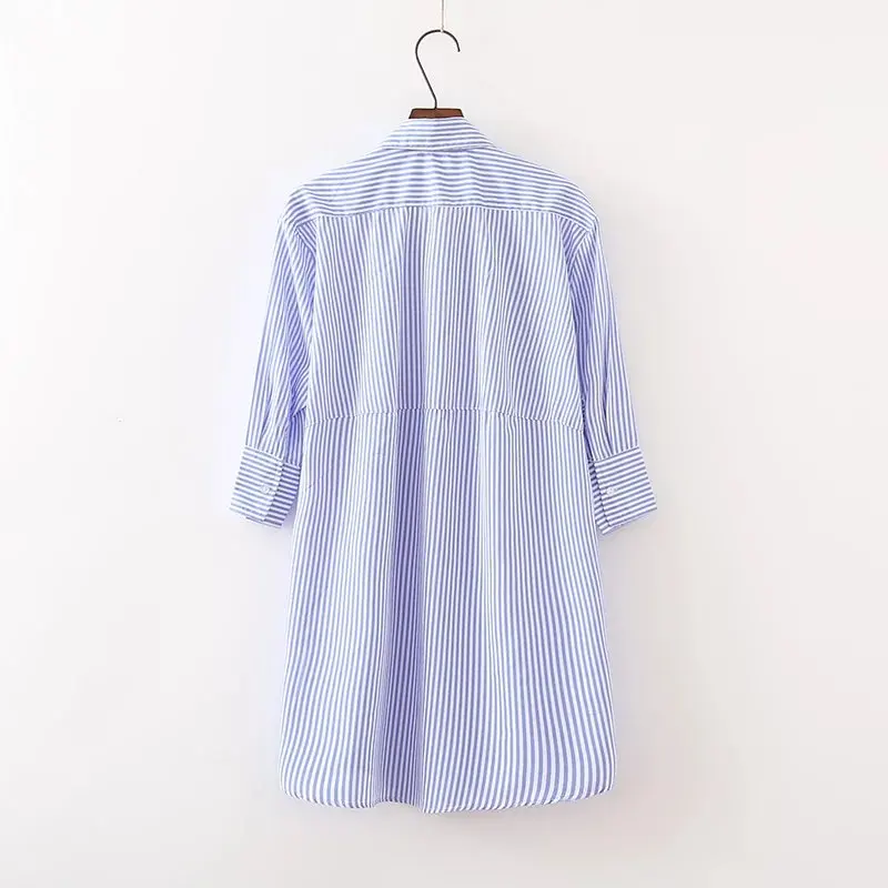 2018 Женские винтажные красные патч с цветочной вышивкой длинная рубашка в полоску
