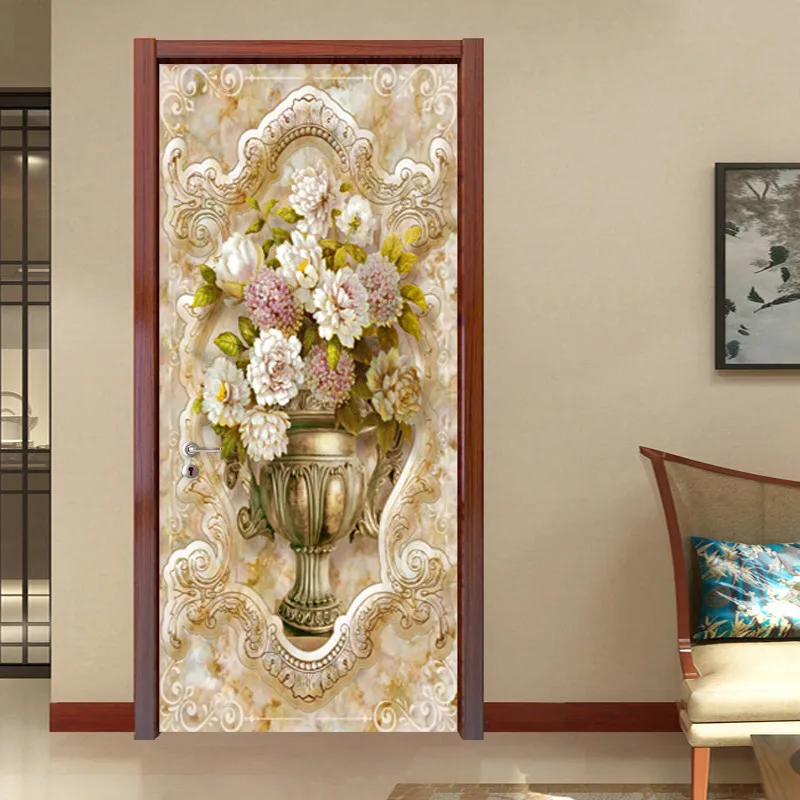 

ПВХ самоклеящаяся водостойкая дверная Наклейка 3D ваза цветы обои гостиная отель настенные наклейки виниловые 3D росписи Papel De Parede