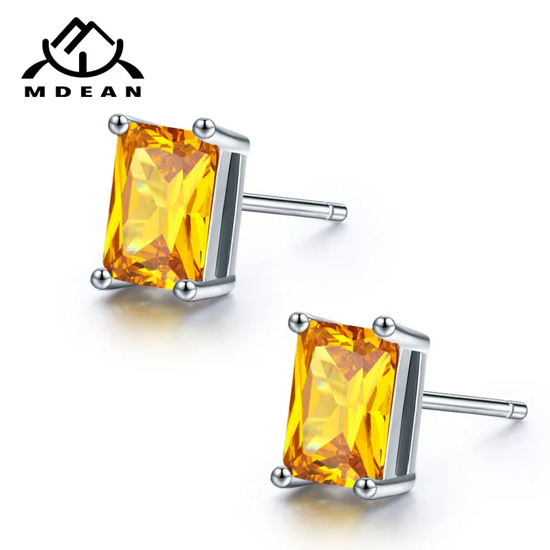 Серьги гвоздики MDEAN для женщин цвет белое золото ювелирные изделия желтый циркон