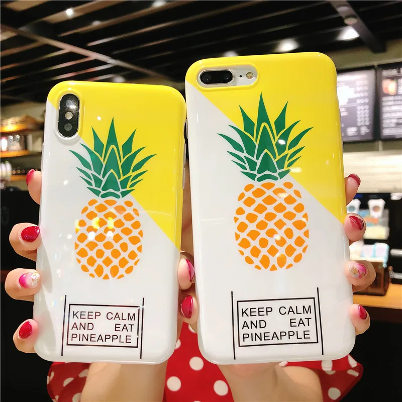 FTAIDKJ Fashion Cartoon Pineapple Soft IMD Case For iPhone X 10 Capa 6 6S 7 8 Plus Lovely Fruit Strawberry Back Cover |