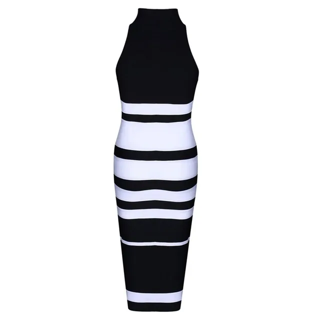Черный Seamyla Vestido, новинка, Бандажное платье, женское, сексуальное, без рукавов, в полоску, бодикон, знаменитостей, платья для вечеринок, элегантная Клубная одежда, платье миди - Цвет: Черный