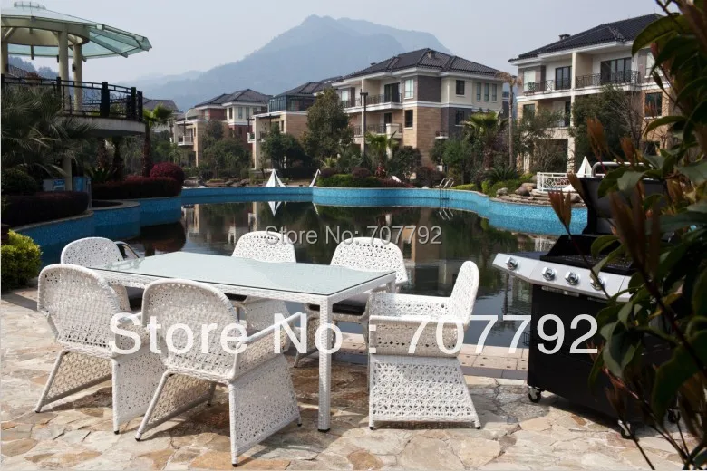 Горячая Распродажа Плетеный и белый обеденный стол из ротанга для сада|garden dining