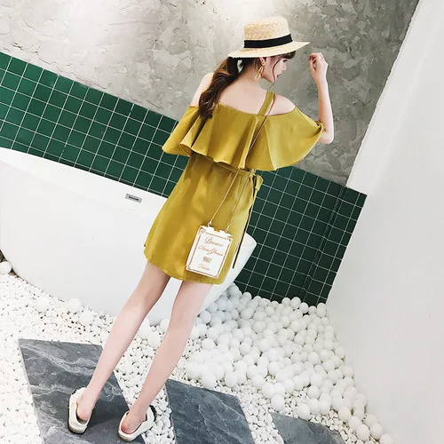 Пляжный стиль с рукавом-бабочкой однотонное вырезом лодочкой Vestidos сексуальное
