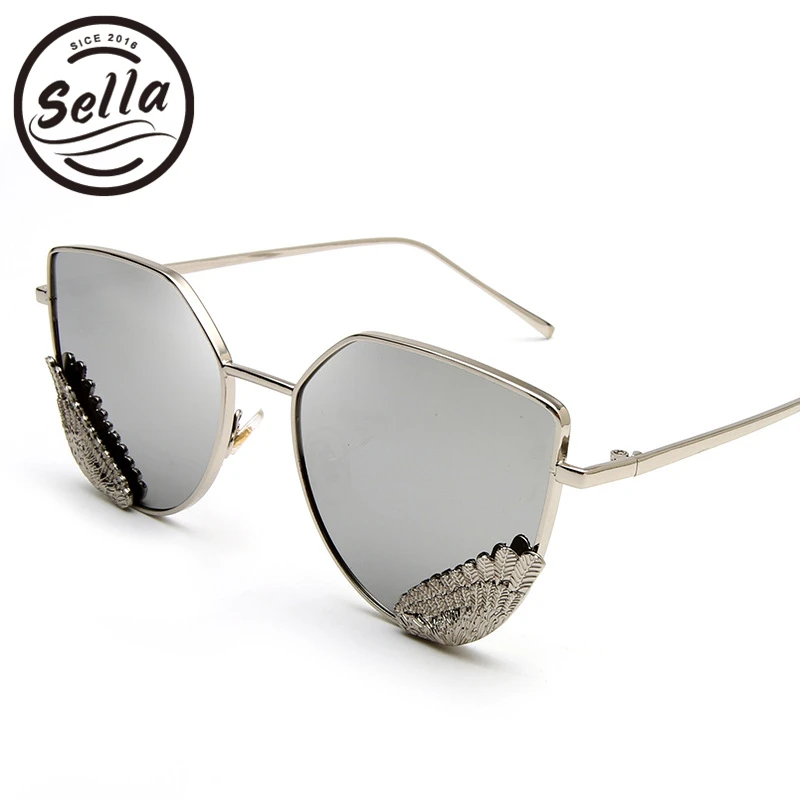 Селла Мода 2017 Крыло ангела Солнцезащитные очки для женщин Перо украшения цепи