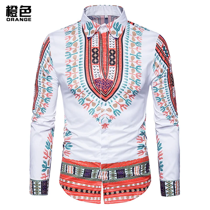 Мужская одежда рубашка Blusas новая мода с принтом ветра мужская блузки Camisa Masculina Manga
