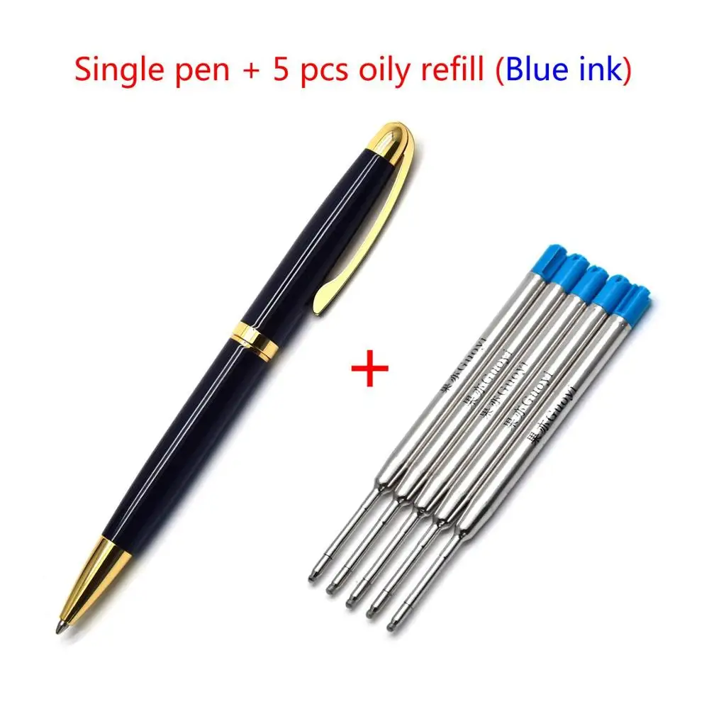 Black-5 Blue refill CCCAGYA C030 Классическая вращающаяся металлическая шариковая ручка для изучения офисных канцелярских принадлежностей школьный подарок ручка и гостиничная деловая письменная ручка - Цвет: Black-5 Blue refill