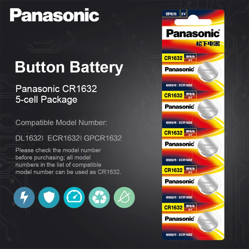 Panasonic 100% оригинальный 10 шт. CR1632 кнопочный Аккумулятор для часов Автомобильный