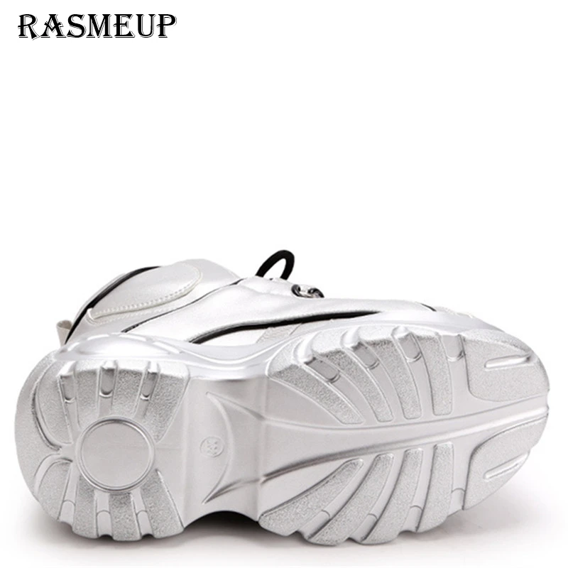 RASMEUP/женские кроссовки на платформе; женская обувь для папы; коллекция года; брендовая модная обувь, увеличивающая рост; Цвет серебристый, белый, розовый; повседневная женская обувь