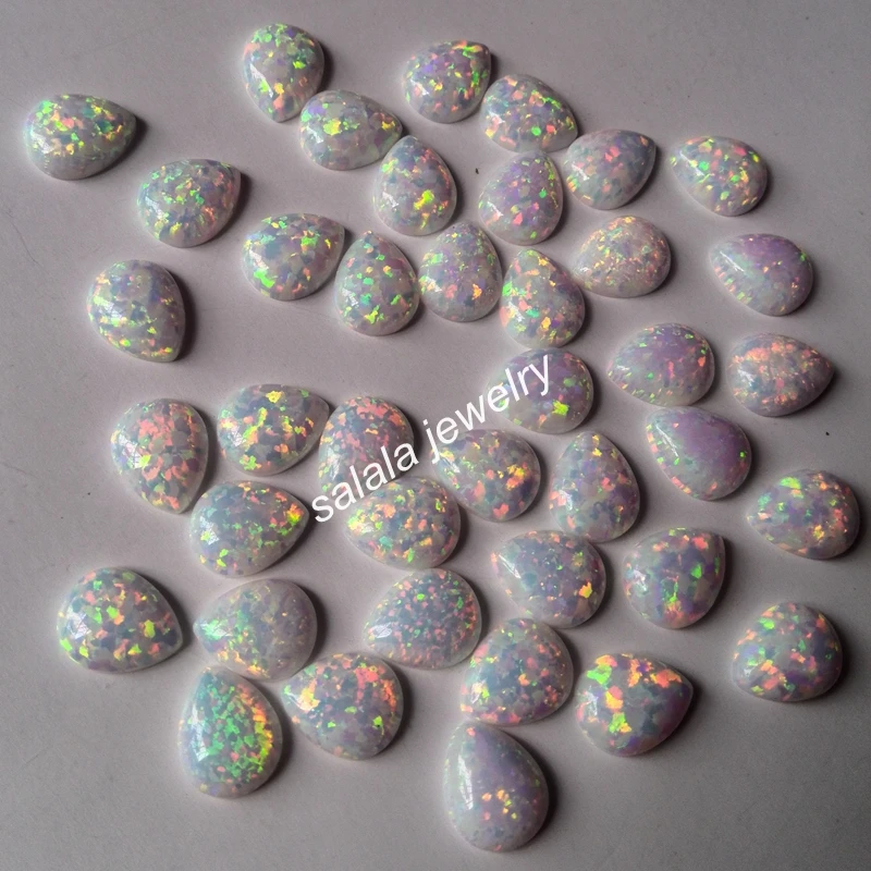 100pcs /lot Free Shipping 8x10mm Synthetic Opal Snow White Pear Cabochon Stone Price | Украшения и аксессуары
