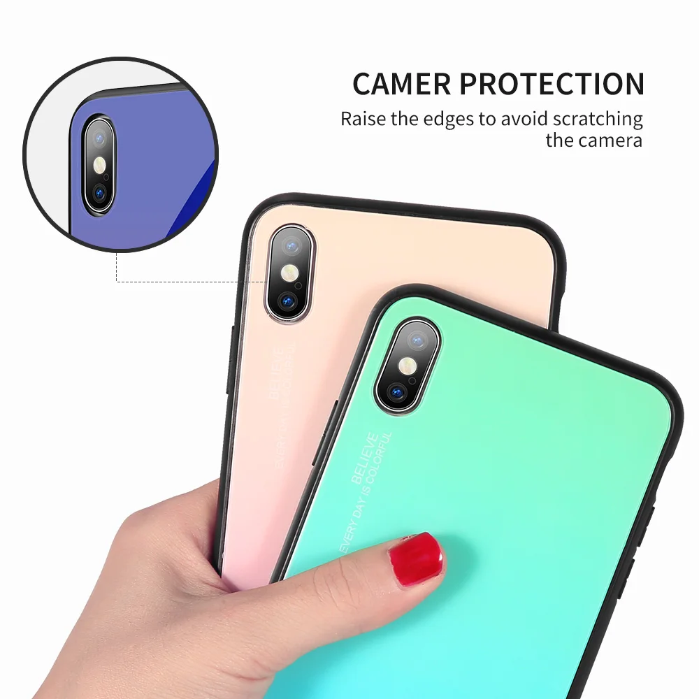 KISSCASE градиентный стеклянный чехол для телефона iPhone 7 8 Plus X XR XS MAX 6 S противоударные