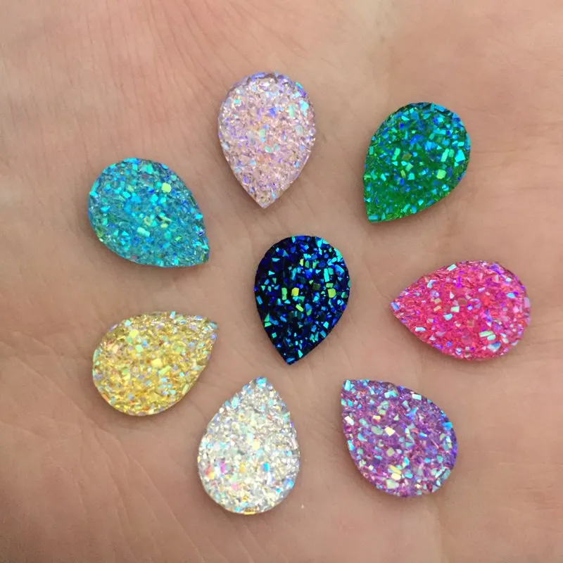 

HOT 120pcs 10*14mm AB Resin drop shape Flatback Wedding decoration Buttons D55*3