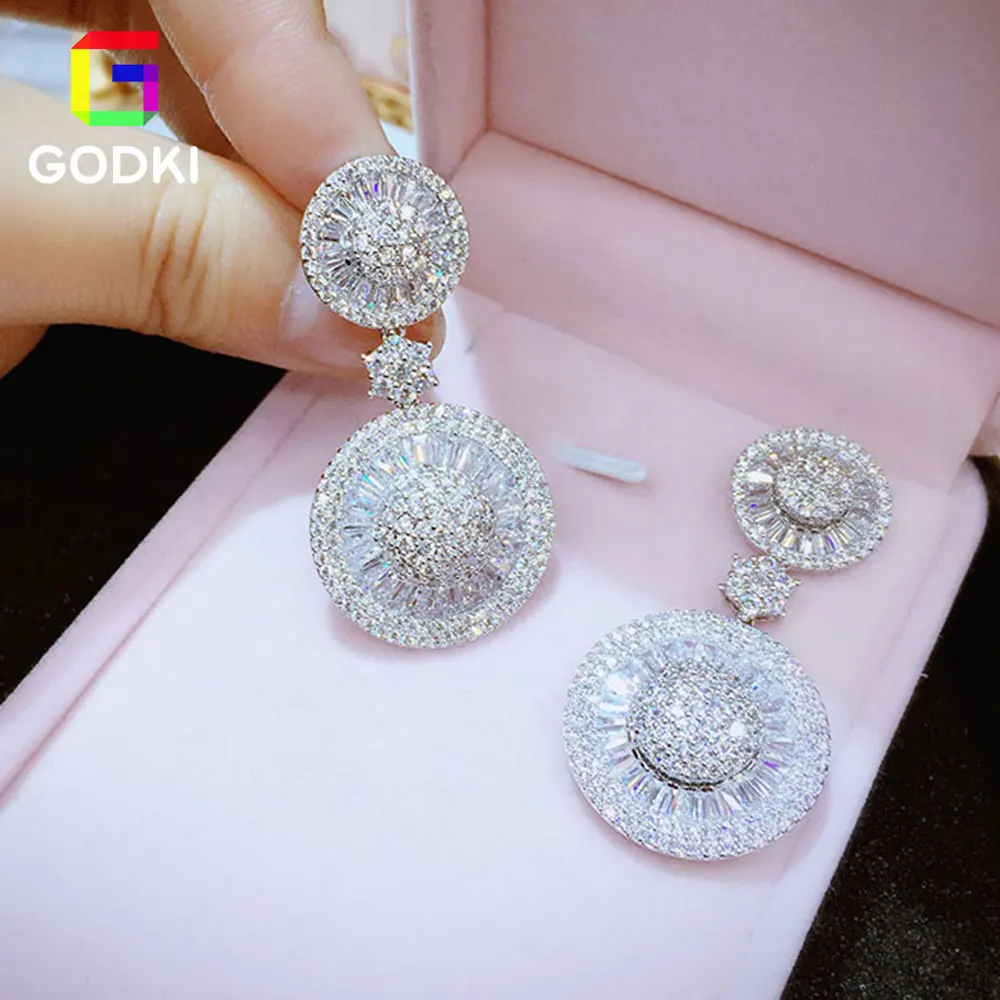 Женские круглые серьги GODKI геометрические гвоздики круглой формы с кубическим
