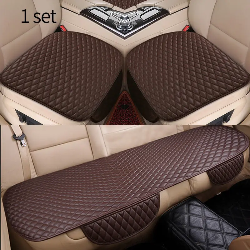 Coffee 3pcs Чехлы для сидений автомобиля из искусственной кожи, подушка, четыре сезона, универсальный комплект передних и задних подушек, коврики для стульев, товары, аксессуары для салона автомобиля - Название цвета: Coffee 3pcs